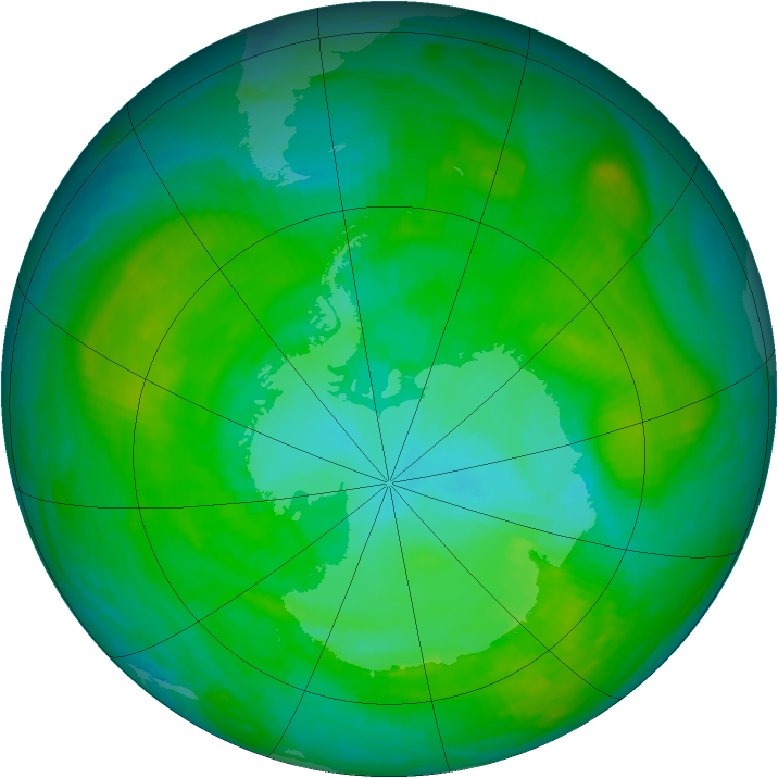 Antarctic ozone map for 12 January 1989